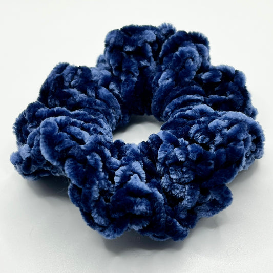 Blue velvet crochet scrunchie