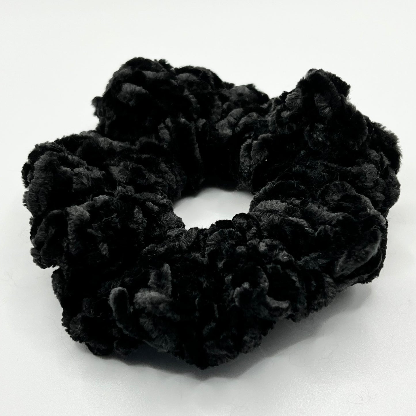 Black velvet crochet scrunchie