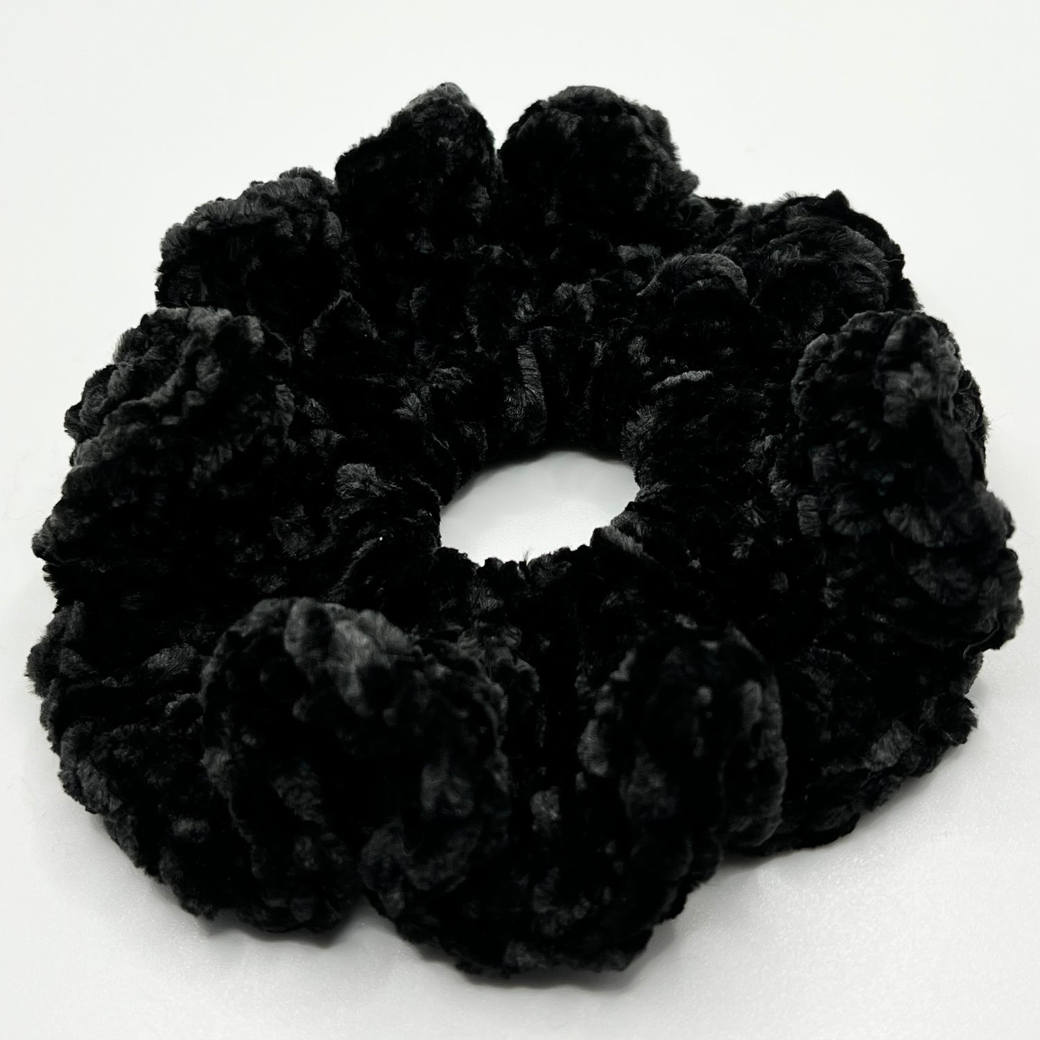 Black fluffy velvet crochet scrunchie